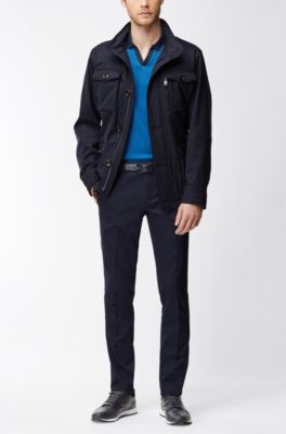 Pique Cotton Polo Shirt, Slim Fit | Phillipson, Dark Blue