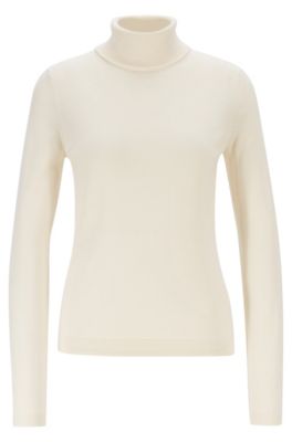 Hugo Boss - Roll Neck Sweater In Mercerized Merino Wool - White