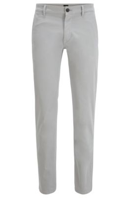HUGO BOSS HUGO BOSS - SLIM FIT CASUAL CHINOS IN BRUSHED STRETCH COTTON - SILVER
