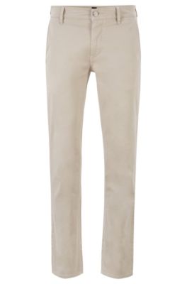 Hugo Boss Slim-fit Casual Chinos In Brushed Stretch Cotton In Light Beige