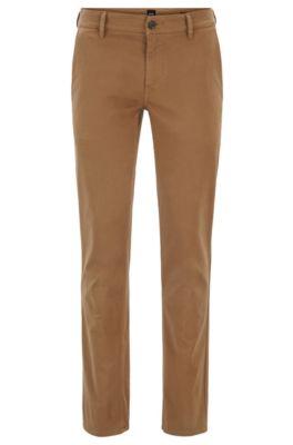 Hugo Boss Slim-fit Casual Chinos In Brushed Stretch Cotton In Open Beige