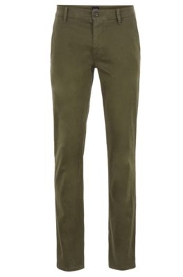 Hugo Boss Slim-fit Casual Chinos In Brushed Stretch Cotton In Dark Green