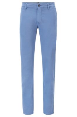 Hugo Boss - Slim Fit Casual Chinos In Brushed Stretch Cotton - Light Blue