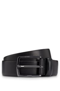 Italian-leather belt with polished gunmetal buckle, Black