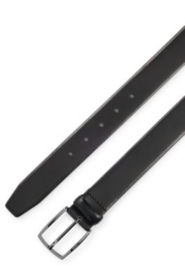 Italian leather belt with polished gunmetal buckle, Black