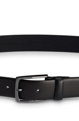Italian leather belt with polished gunmetal buckle, Black