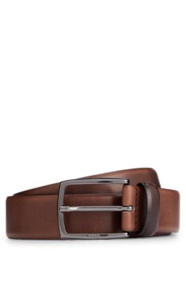 Hugo Boss Italian-leather Belt With Polished Gunmetal Buckle In Dark Brown