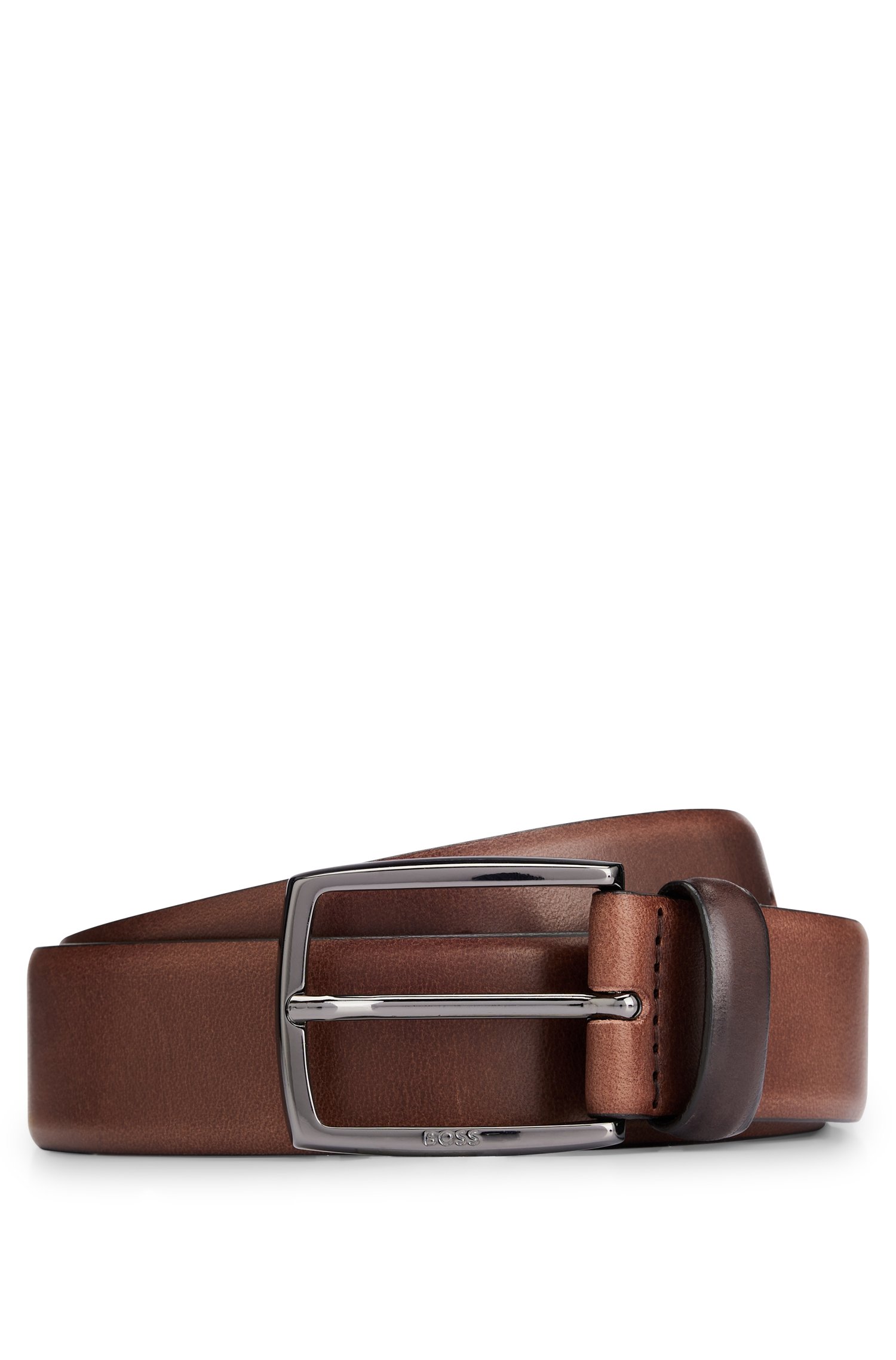 Cinturón de piel italiana con hebilla metal pesado pulido