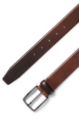 Italian leather belt with polished gunmetal buckle, Dark Brown