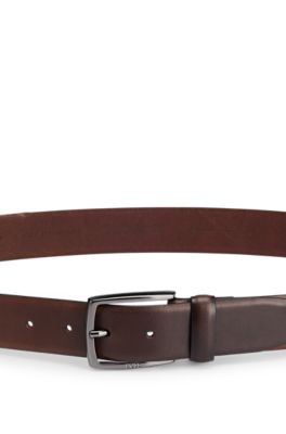 Italian leather belt with polished gunmetal buckle, Dark Brown
