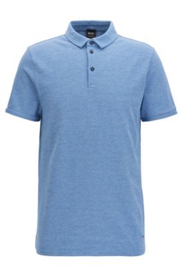 Stretch Cotton Piqu&eacute; Polo Shirt, Slim Fit | Proses, Blue
