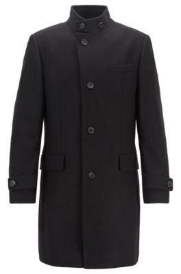 Long-length coat in a virgin-wool blend, Black