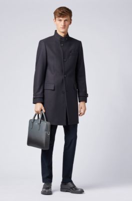 Long-length coat in a virgin-wool blend, Dark Blue