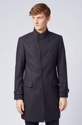 Long-length coat in a virgin-wool blend, Dark Blue