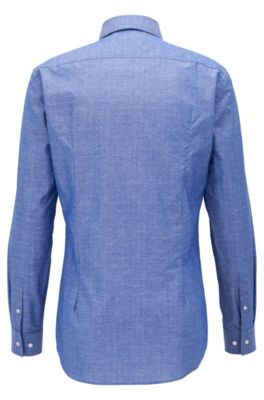 Cotton Linen Dress Shirt, Slim Fit | Ismo, Blue