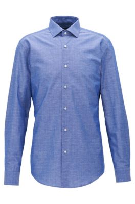 Cotton Linen Dress Shirt, Slim Fit | Ismo, Blue
