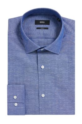 Cotton Linen Dress Shirt, Slim Fit | Ismo, Blue