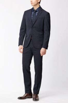 Brush-Print Cotton Dress Shirt, Slim Fit | Jenno, Dark Blue