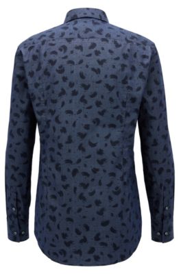 Brush-Print Cotton Dress Shirt, Slim Fit | Jenno, Dark Blue