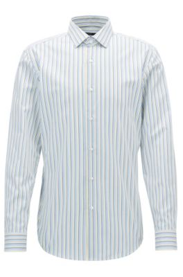 BOSS - Striped Cotton Dress Shirt, Slim Fit | Ismo