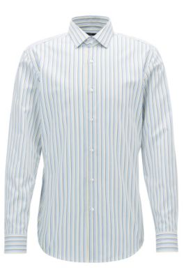 Striped Cotton Dress Shirt, Slim Fit | Ismo, Yellow