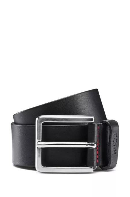 Grainy embossed-leather belt with brushed metal hardware