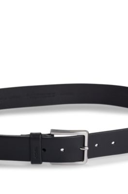 Grainy embossed-leather belt with brushed metal hardware, Black