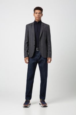 Grainy embossed-leather belt with brushed metal hardware, Black