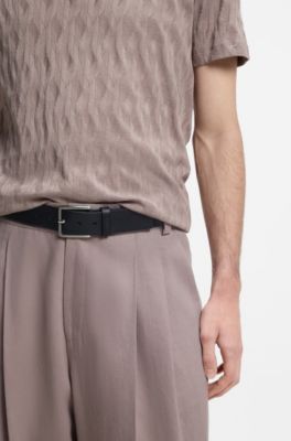 Cintur&oacute;n de piel italiana con logo en la trabilla, Negro