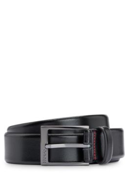 HUGO ITALIAN-LEATHER BELT WITH POLISHED GUNMETAL HARDWARE