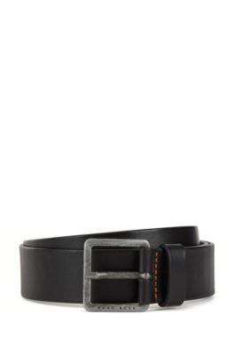 Leather belt with signature stitching