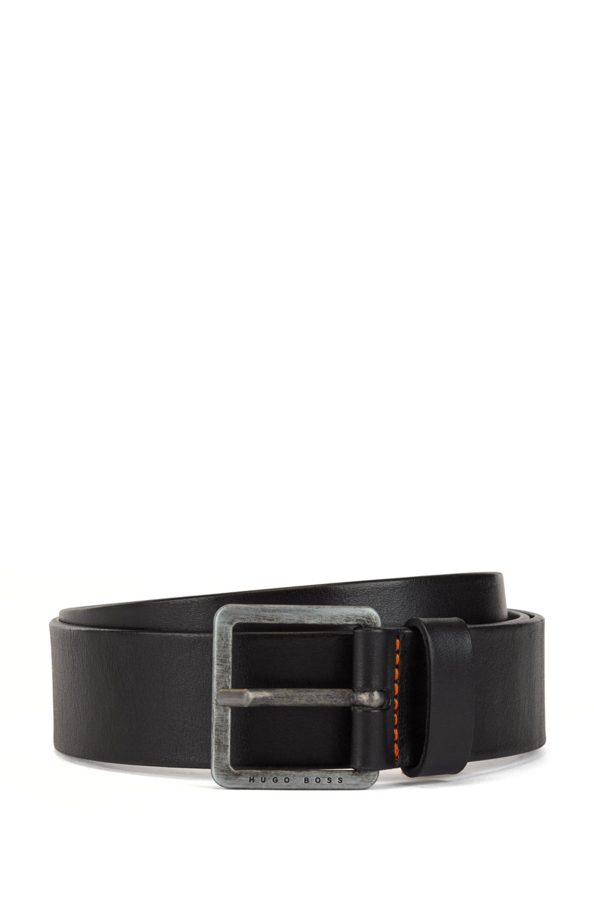 - Smooth-leather belt with brushed-effect buckle