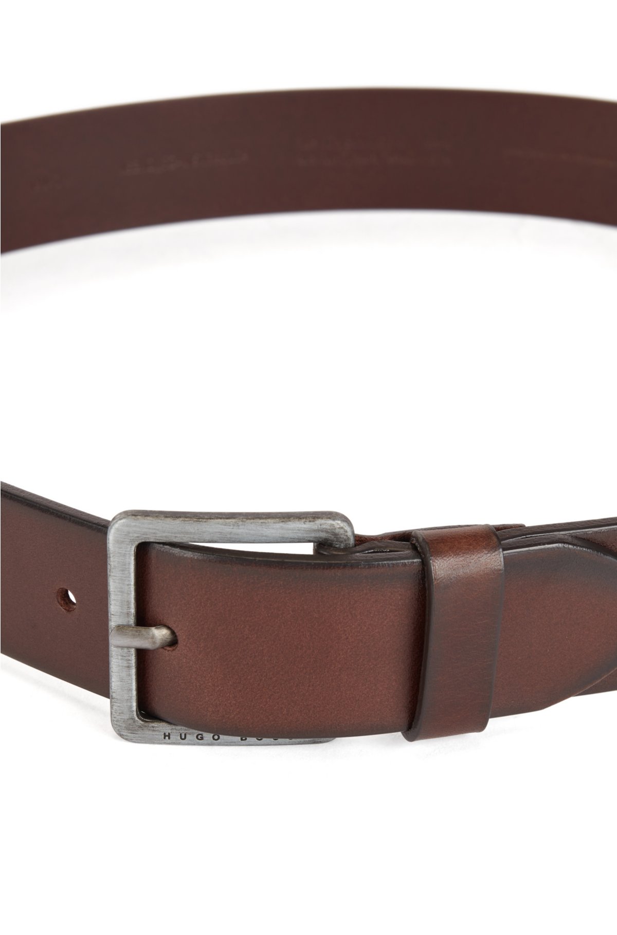 BOSS - Smooth-leather belt with brushed-effect buckle