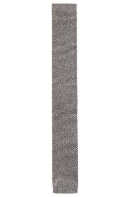 Italian-made straight-cut tie in knitted silk, Grey