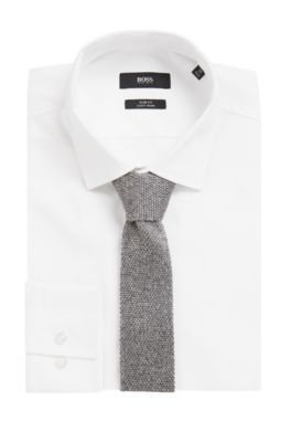 Italian-made straight-cut tie in knitted silk, Grey