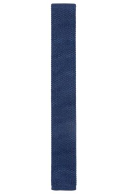 Italian-made straight-cut tie in knitted silk, Open Blue