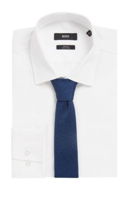 Italian-made straight-cut tie in knitted silk, Open Blue