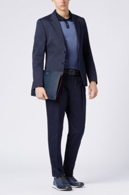 Micro-patterned polo shirt in cotton jacquard, Open Blue