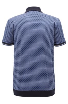 Micro-patterned polo shirt in cotton jacquard, Open Blue