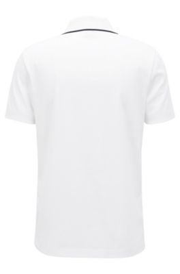 Mercerized cotton polo shirt with contrast zip, White