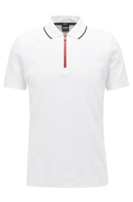 Mercerized cotton polo shirt with contrast zip, White