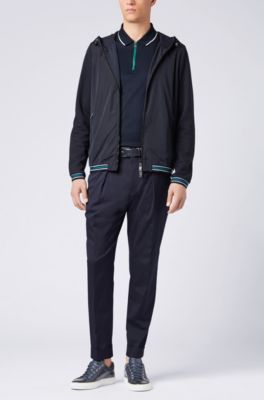 Mercerized cotton polo shirt with contrast zip, Open Blue