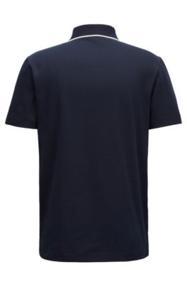 Mercerized cotton polo shirt with contrast zip, Open Blue