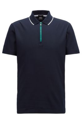 Mercerized cotton polo shirt with contrast zip, Open Blue