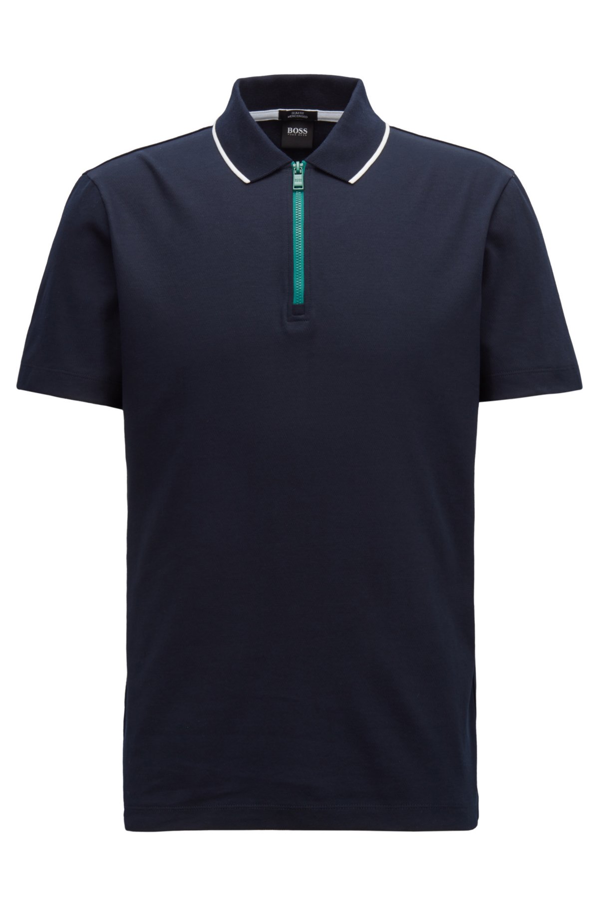 BOSS - Mercerized cotton polo shirt with contrast zip