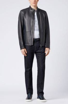 Regular-fit blouson jacket in nappa lambskin, Open Blue