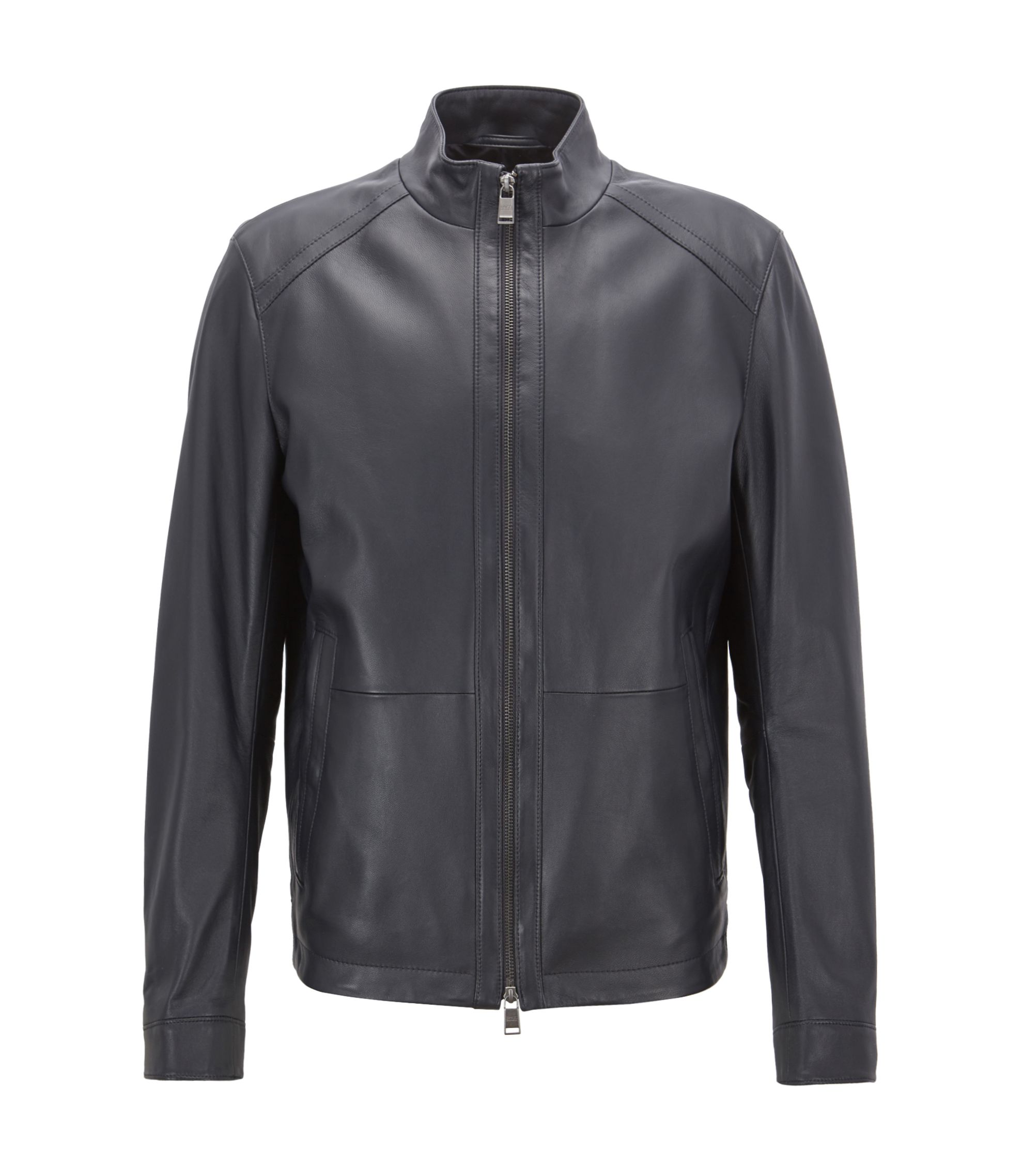 BOSS - Regular-fit blouson jacket in nappa lambskin - Open Blue