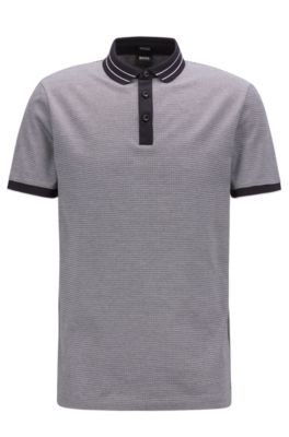 BOSS - Micro-pattern polo shirt in mercerized cotton jacquard
