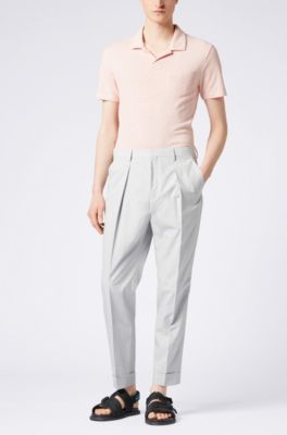 Fine-stripe terry polo shirt with open collar, Dark Red