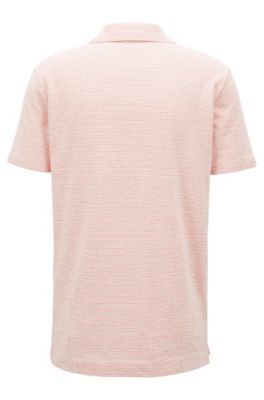 Fine-stripe terry polo shirt with open collar, Dark Red